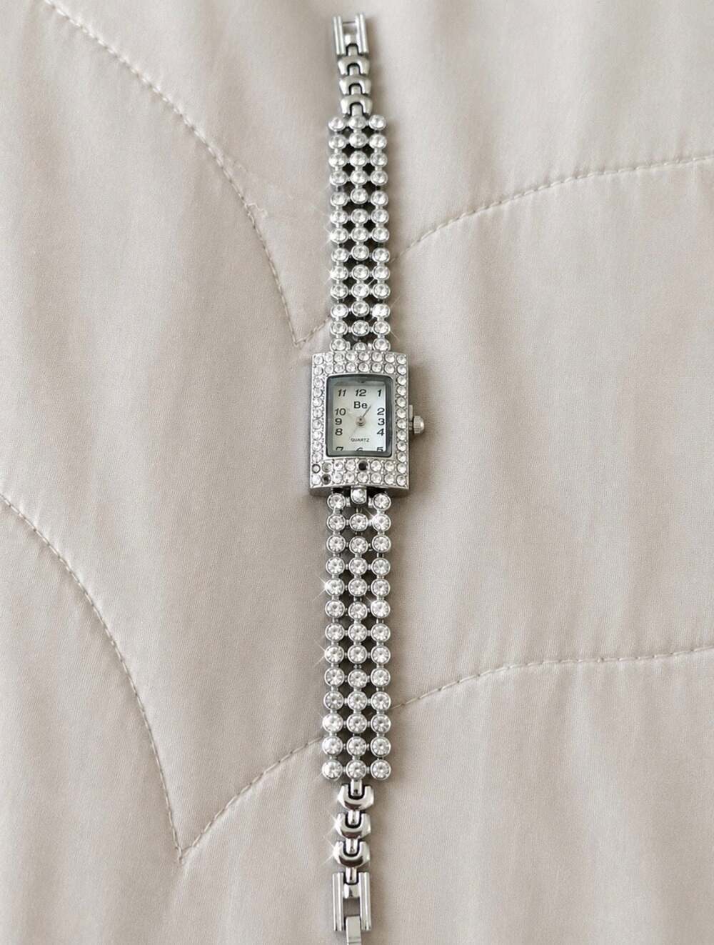 Vintage Rhinestone Bracelet Watch Silver Tone Quartz – AS IS / Repair